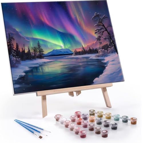 DIY 数字油絵 オーーロラ Paint by Numbers 塗り絵 キット 大人 数字ぬりえ 子供の用数字塗り絵キャンバスクラフト数字 キャンバスアート ブラシとアクリル絵の具が入, インテリア リビング装飾, 女性へのギフト 20x30cm (フレー