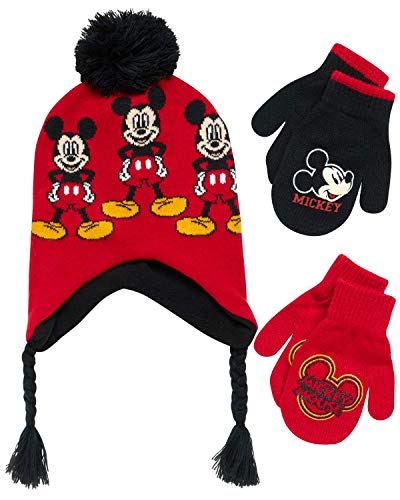 Image of Disney Little Boys Mickey Mouse Hat and 2 Pair Gloves or Mittens Cold Weather Accessory Set, Ages 2-7