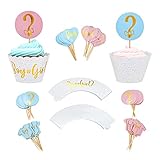 48 Pack Girl or Boy Cupcake Wrappers and 48 Toppers, Gender Reveal Party Supplies