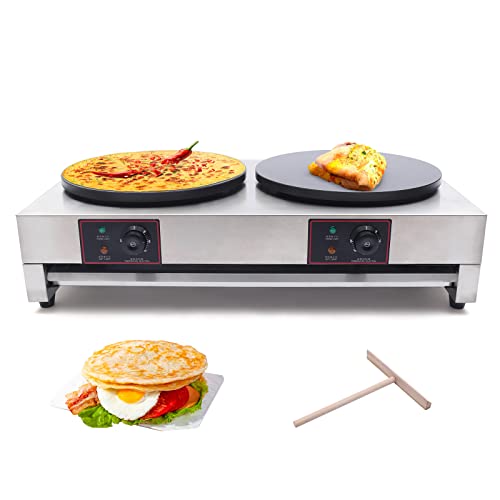 DYRABREST Double Pancake Maker Machine, 16" Commercial Dual Head Electric Crepe Maker Baking Pancake Machine Non Stick Crepe Maker Griddle for Family Kitchen, Restaurant, Street Snack -  HG-ML625-414
