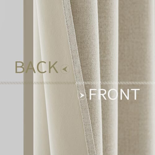 Image of MIULEE 100% Blackout Linen Textured Curtains for Bedroom Solid Thermal Insulated Light Ivory Grommet Room Darkening Curtains & Drapes Luxury Decor for Living Room 52 x 90 Inch (2 Panels)