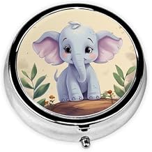 Cute Elephant Print Pill Box Round Metal Pill Case with 3 Compartment Portable Mini Pill Organizer Cute Pill Container for Pocket Purse Office Travel