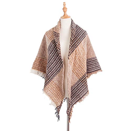 Wander Agio Womens Warm Scarf Triangle Shawls Winter Scarves Stripe Plaid Fichu Rough Surface2