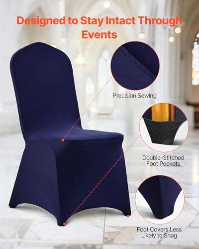 Image of VEVOR Chair Covers, Polyester Spandex Chair Cover, Stretch Slipcovers for Wedding Party Dining Banquet Flat-Front Chair Covers (Navy Blue-a, 50PCS)