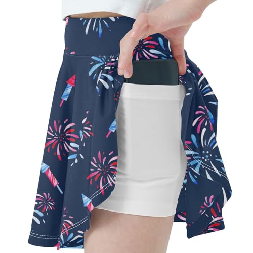 Aflyko 4th of July Girls' Skorts 2-in-1 Tennis Skirts with Built-in Shorts3