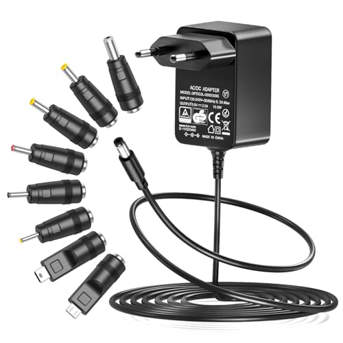 5V 2A DC Netzteil, Koyze 10W 5V 2A Netzteil Transformator AC DC-Adapter mit 8 DC-Steckern für Lautsprecher, Tablet, E-Reader und weitere Geräte, 2000mA Max.