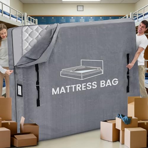 Mattress Bags for Moving and Storage, BETU Waterproof Mattress Protector Twin XL Mattress Cover for College Dorm Essential with 8 Heavy Duty Handles and Zipper Thick Moving Supplies (82x42x13.5 Grey)