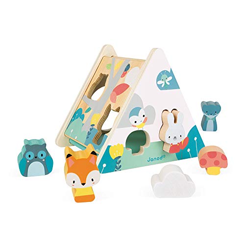 Janod - Pure - Puzle Encajable en Madera, Aprendizaje Infantil, 6 Piezas Incluidas, Manipulación y Construcción, Pinturas con Base Acuosa - Desde Los 18 Meses, J05150