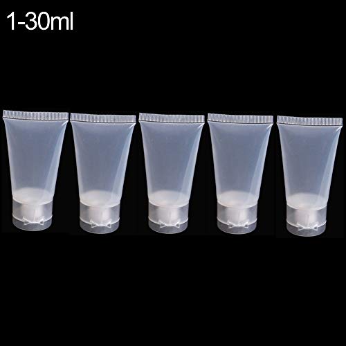 Kuizhiren1 - Botellas de viaje, 5 unidades, tubo vacío, para cosméticos, a prueba de fugas, loción de crema, plástico pequeño, recargable, botella de viaje, plástico, Transparente, 30 ml