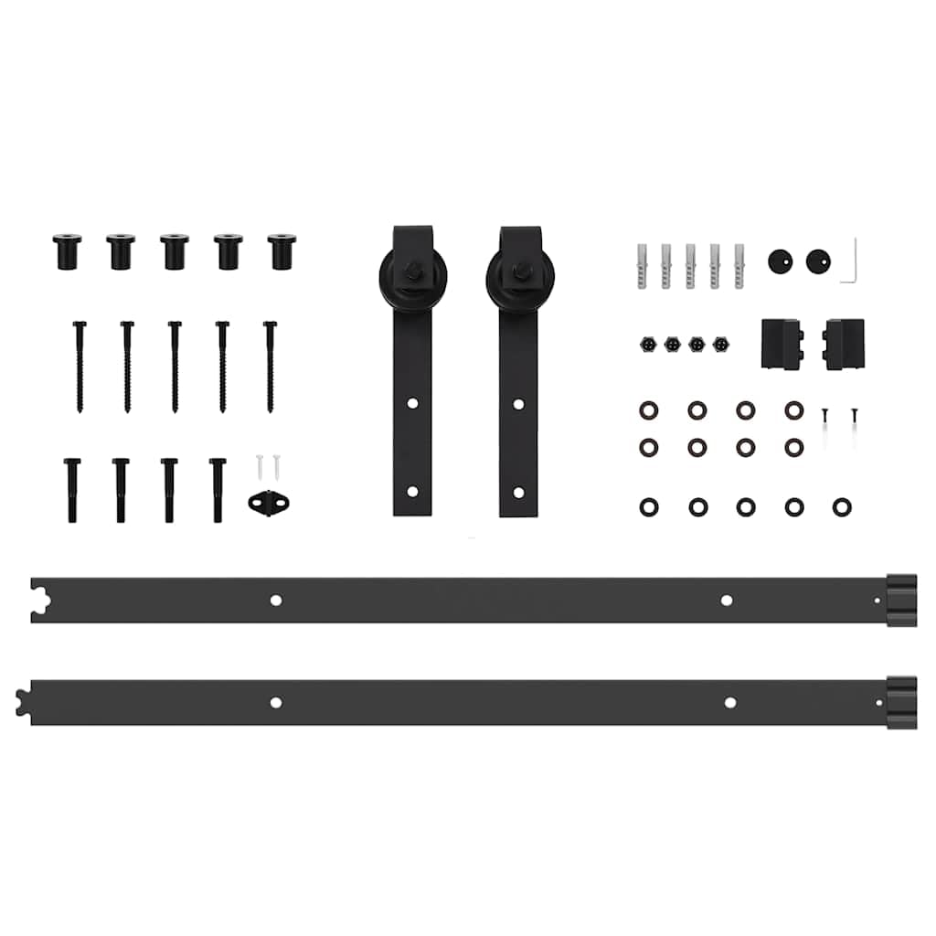 vidaXL Kit de quincaillerie de Porte coulissante 152,5 cm Acier Noir, quincaillerie de Porte coulissante, Galet de Porte coulissante, système de Porte coulissante