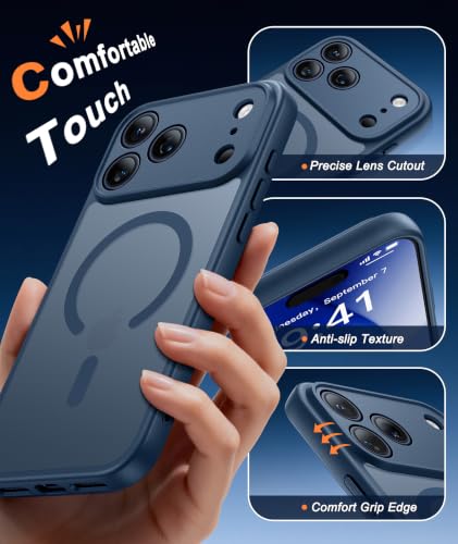 Image of FNTCASE for iPhone 17 Pro Case: Translucent Blue Slim Cases Compatible with MagSafe, Full Camera Protection & Tempered Glass Protector, 14FT Military Grade Drop Tested, Matte Skin-Friendly Cover