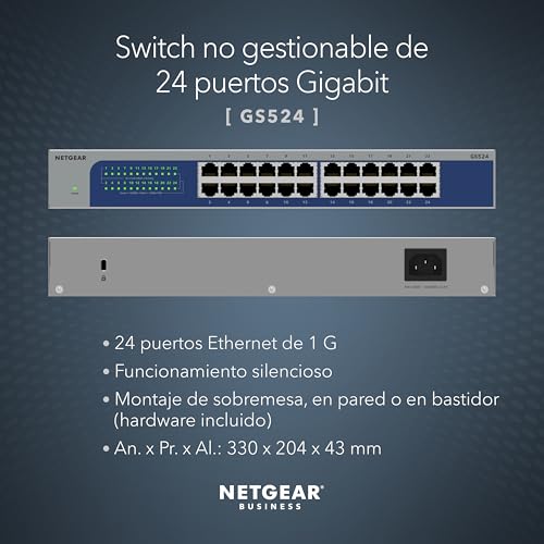 Image of NETGEAR 24-Port Gigabit Ethernet Unmanaged Network Switch (GS524) - Desktop, Wall or Rack Mount, and Limited Lifetime Protection