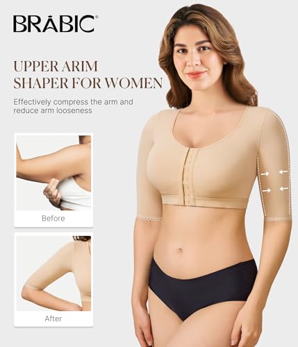 BRABIC Shaper Tops for Women Arm Compression Post Surgery Front Closure Bra Tank Top Shapewear (Beige, XX-Large)