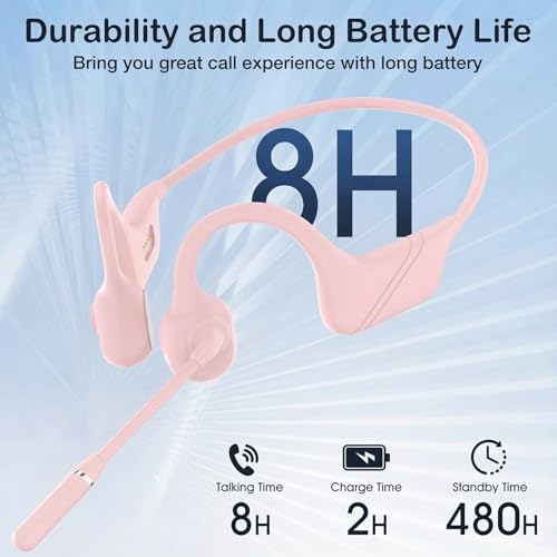 Image of Bone Conduction Headphones with Mic-Callink, Trucker Bluetooth 5.4 Headset with Noise-Canceling Boom Microphone /Mute Function /Dual Connect, Open Ear Headphones for Work Driving Meeting（Pink）