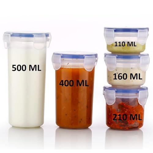 Image of KEMETHY Plastic Round Airtight Food Storage Containers with Leak Proof Locking Lid, BPA Free, Transparent, 5 Pcs Set, 110 /160 /210 /400 /500 ml (Transparent- 5 Pcs)