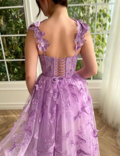 3D Butterfly Tulle Prom Dresses Tea Length Lace Appliques Embroidery A Line Formal Evening Party Gowns with Pockets3