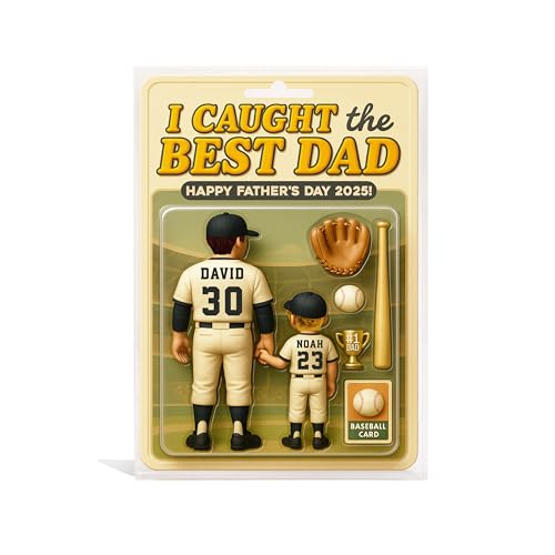 I Caught The Best Dad - Personalized Baseball Acrylic Block Gift for Father’s Day 2025 - Custom Dad & Kid Figures with Jerseys, Names & Hair Styles, Unique Display Gift for Baseball-Loving Dads