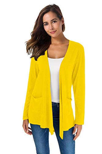 TownCat Womens Lightweight Cardigans Long Sleeve Open Front Casual Cardigan with Pockets (Yellow, XL)