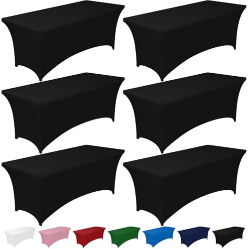 Image of Pureegg Spandex Tablecloth 6ft - 6 Pack, Fitted and Tight Cloth for Rectangle Table, Wrinkle-Free and Stretch Table Cover for Party, Wedding, Banquet and Birthday, Black