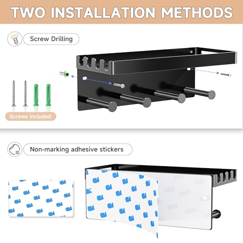 Dog Leash Holder for Wall, Key Holder Wall Mount, Metal Dog Leash Hooks, Pet Stuff Storage Shelf for Leash Hanger, Entryway Organizer Key Rack for Pet Collar, Treats, Toys, Mail - Image 6