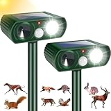 2 Pack Solar Ultrasonic Animal Repellent Raccoon Fortress Pro Outdoor, Deer Repellent with Motion Sensor & Strobe Light,Waterproof Cat Dog Squirrel Rabbit Deterrent for Garden Yard