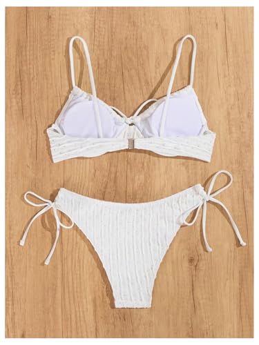 SweatyRocks Women's Ribbed High Cut Bikini Set Bow Tie Side String 2 Piece Swimsuit Bathing Suit4