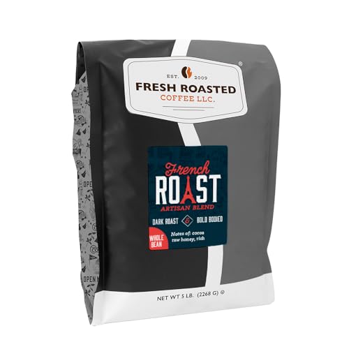 Fresh Roasted Coffee, French Roast Whole Bean Coffee, Dark Roast, Kosher, 5 lb (80 oz)