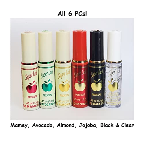 Dealplusdeal Apple Super Lash Mascara 6 Pieces Set Promote Growth Natural Volume Full Lashes Length Intense Long Lasting Volumizing Lengthening Eye Makeup 5 Black+1 Clear #TOP5
