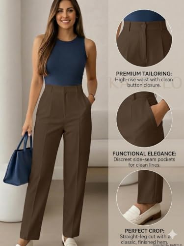 Image of KATECLO Women's Wide Leg Pants | Beige Polyester Trousers | Stylish Korean Clothing | Flared, Straight Fit, Baggy, and Loose Jeggings for Girls and Women