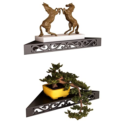 Image of Home Sparkle Engineered Wood Corner Shelf | 2 Set Wall Mounted Decorative Wall Shelve | Floating Corner Shelves for Bedroom, Living Room, Bathroom, Bookshelf - Black