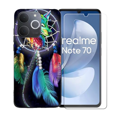 CongJiaLingXi�P�[�X�K�p�� Realme Note 70T (6.74") + �������ꂽ�K���X�X�N���[���v���e�N�^�[�A�_��ȃV���R�[���V�F���o���p�[TPU�ی�J�o�[�̂���,BST4