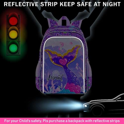 Image of 3Pcs Mermaid Backpack for Girls, 16 inch School Bookbag Set with Lunch Box,Kids Backpacks for Elementary Preschool Kindergarten (Purple)