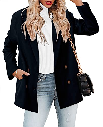 Crazy Grid Womens Double Breasted Blazer Jackets Long Sleeve Open Front Suit Jacket Business Casual Dressy Blazer Lapel Ladies Work Office Blazer Plus Size Navy Blue Size 3X-Large #TOP1