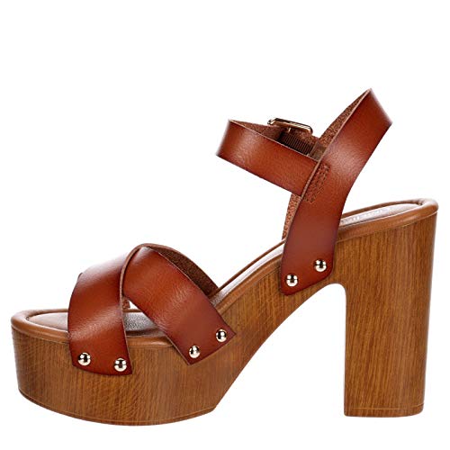 Limelight April - Women's Faux Wooden High Heeled Platform Dress Sandals Brown, Size 11.0 Medium Width #TOP3