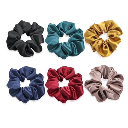 JOIYHY 6 coletas de pelo de satén, flexibles bandas, lazos de cuerdas, bandas elásticas, sin huellas para el cabello, cuerdas elásticas para niñas y mujeres de todas las edades