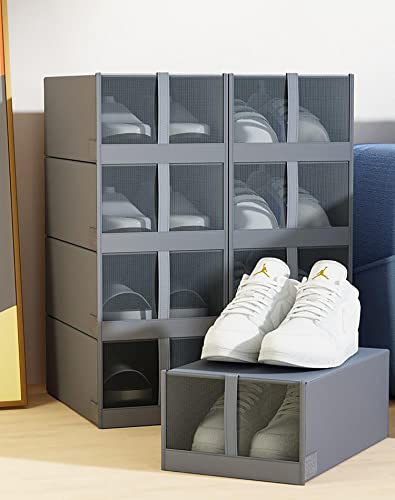 Image of House of Quirk Foldable Non-Woven Shoe Storage Box with Clear Mesh Window - Perfect for Organizing Shoes (Grey, Pack of 2 Box)