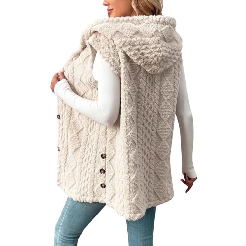 Womens Fuzzy Fleece Hoodies Vest Sleeveless Button Down Jacket Casual Sherpa Cardigan Waistcoat Winter Warm Outerwear3
