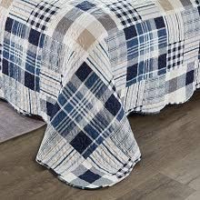 Brilliant Sunshine Blue Plaids and Stripes Patchwork, 3-Piece Quilt Set with 2 Shams, Reversible Bedspread, Soft Lightweight Coverlet, All-Season, Full/Queen, Blue - Image 4