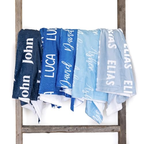 Hickory Hollow Designs Personalized Blankets, Baby Boy Blanket, Personalized Blanket for Kids, Personalized Name Blanket, Baby Blanket, Blue Baby Blanket (Blues, 30x40(Small))