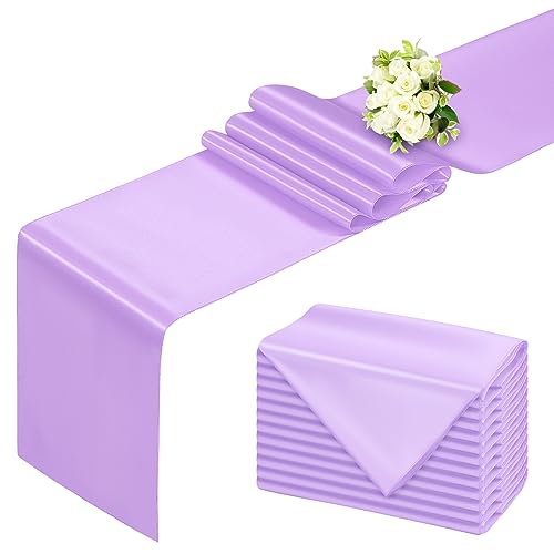 BDDC Lot de 12 chemins de table lisses en satin pour fête, mariage, banquet, anniversaire - Lavande - 30,5 x 274,3 cm