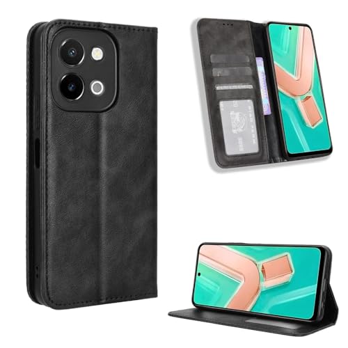 �P�[�X�J�o�[ �Ή��@�� for Vivo Y28 4G (Not 5G) �P�[�XPU���U�[�t���b�v�L�b�N�X�^���h�E�H���b�g�J�[�h�X���b�g�}�O�l�e�B�b�N�� Black