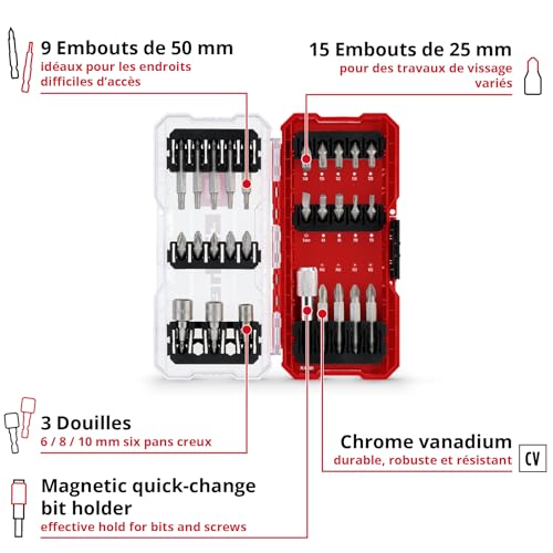 Einhell CASE Bitset 28tlg LS 108613 Jeu d'embouts 14 6.3 mm TORX PZ PH vis à fente hexagonal - vue 4