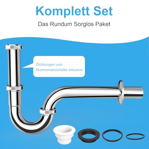SURFOU Siphon Waschbecken Ablaufgarnitur G 1 1/4“, Abfluss Rohr Syphon Badezimmer Edelstahl Sifon Bad Set, Waschtisch Abflussrohr Röhrensiphon, Abflussgarnitur Waschbeckenabfluss Waschbeckenablauf