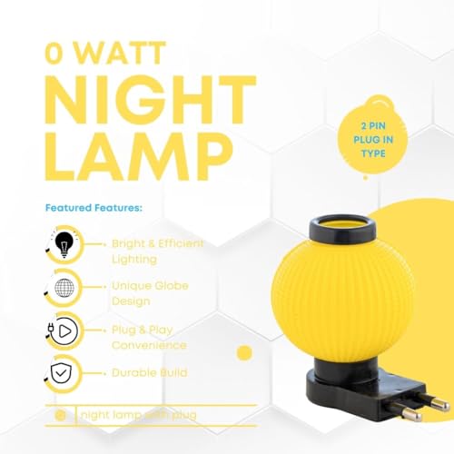 Image of Hi-Plasst Yellow LED Night Lamp with Plug - Compact 0 Watt Bulb Lamp for Wall, Bedroom, Study or Bedside Table Lighting - Set of 15