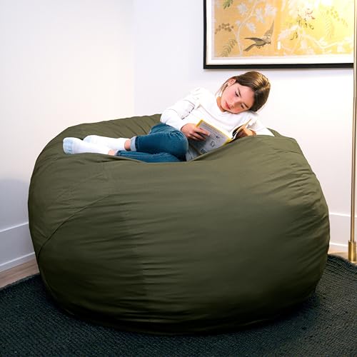 Image of Big Joe Fuf 5Ft Oversized Foam Bean Bag Chair with Removable Cover for Kids, Teens, Adults, Forest Green Velveteen, Durable Woven Polyester, 5 Foot Large Reading and Gaming Seat | Premium Shredded Foam Filled, Velveteen, Adult-Sized Comfortable Seating, Supports Up to 300 lbs