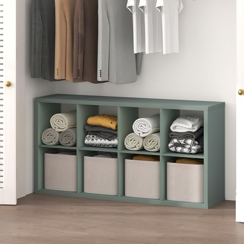Image of Furinno Cubic Extra Thick 8-Cube Closet Organizers and Storage, Sage Green | 14.6 x 30 x 58 in, Open Shelf Closet Storage, Closet Organizer, for Wardrobe, Bedroom, Living Room