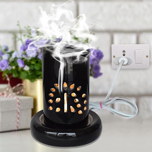 Image of Pure Source India Handcrafted 8.5 inch Black Ceramic Electric Diffuser, Aroma Oil Diffuser, Oil Burner for use in Homes, Offices, Yoga Centre, Spa as Well as Outdoors