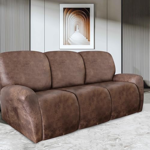 Image of ANARACHON Recliner Couch Cover Leather Look Recliner Sofa Covers for 3 Cushion Reclining Sofa Slipcovers 8-Pieces Furniture Protector Spandex Fabric Washable (3 Seater, 02 Light Brown)