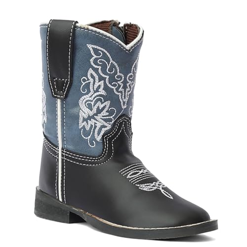 TuffRider Toddler's Yellowstone Rounded Toe Western Boot- Mocha w/Blue- 5T3
