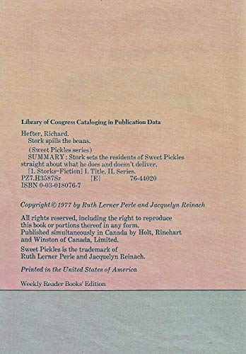 Stork Spills the Beans (Sweet Pickles Series) 0030180767 Book Cover